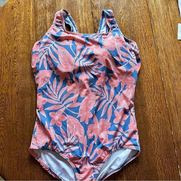 LANDS' END Blue Orange Tank ONE Piece SWIMSUIT 20W DD Cup - Picture 1 of 4